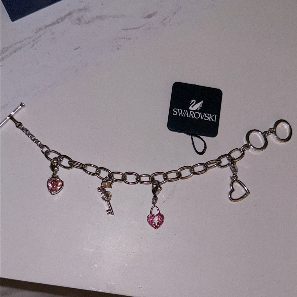 Swarovski Silver Bracelet with Pink and Gold Charms